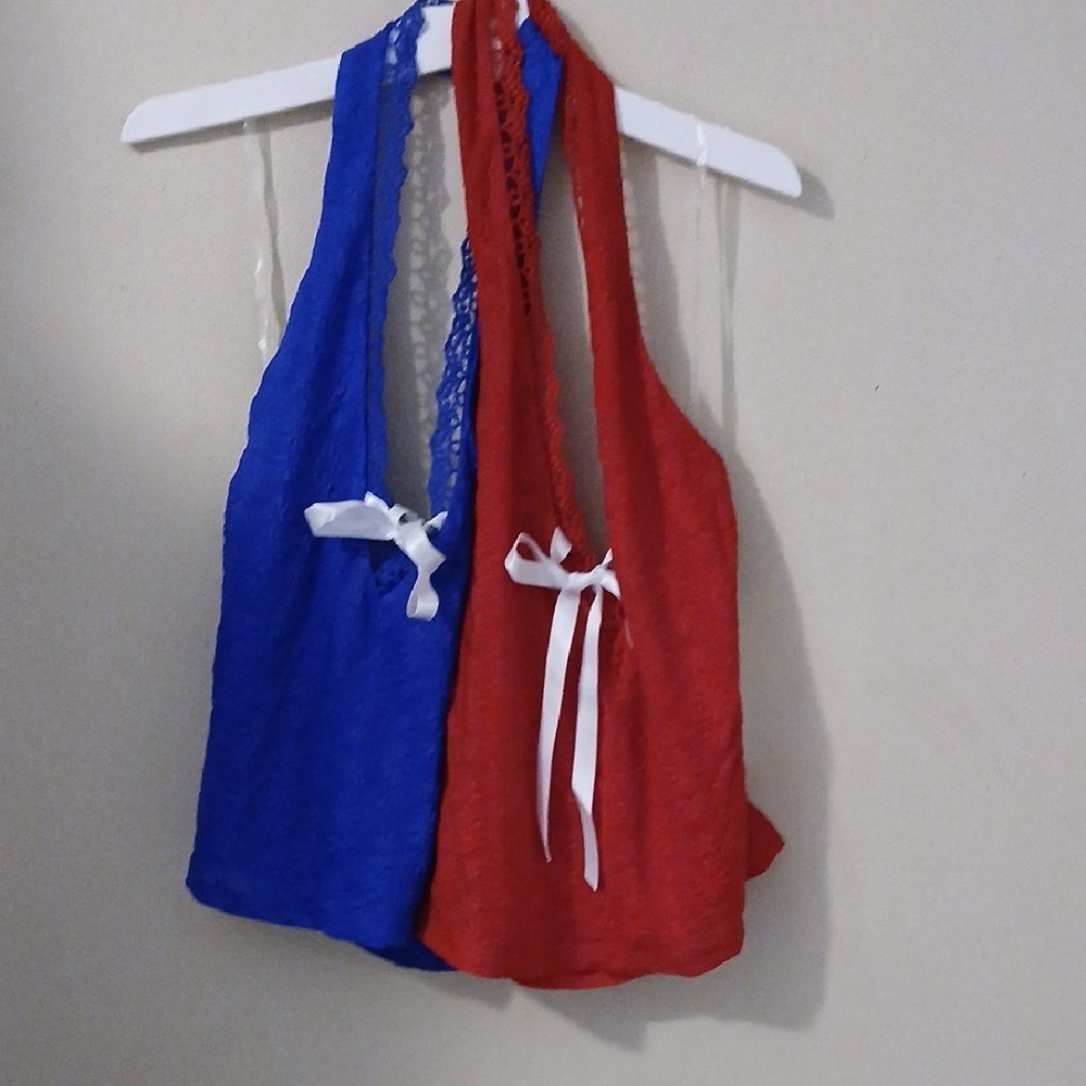 Red and Blue Lace Halter Tops